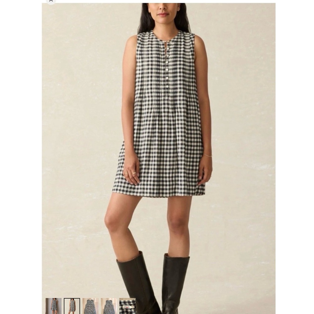 Faherty Womens Gauzey Sleeveless Shift Isha Dress L Black Gingham Fall Cottage